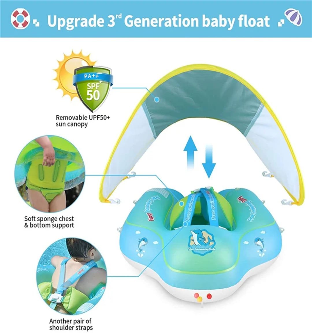 👶🌊 عوامة الأطفال مع مضلة – أمان وثبات في الماء 🛟